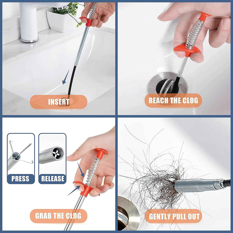 35.5inch Drain Clog Remover, 25inch Drain Snake Hair Remover & Cleaning Brush, 9 Pack Hair Catcher Drain Auger Cleaner Tool Set