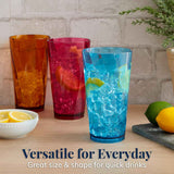 US Acrylic Optix 20oz BPA-free reusable drinking glasses set of 8 in jewel tone colors, made in USA, top rack dishwasher safe