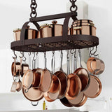 KES 34 inch Oiled Bronze Hanging Pot Rack with 20 Hooks for Kitchen Ceiling Mount, Heavy Duty Oval Pot Pan Hangers for 16 and 24 inch Joist Mount