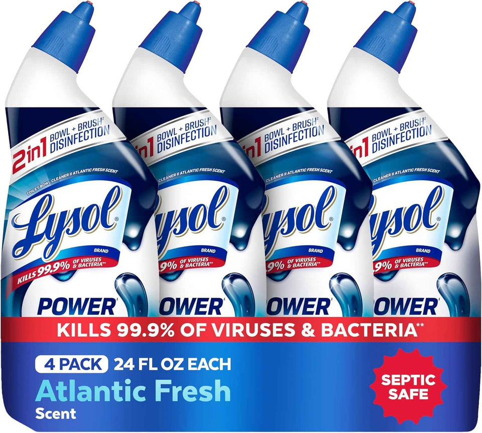 Lysol max strength toilet bowl cleaner 24 oz 4-pack, 99.9% bacteria and virus disinfectant, Atlantic fresh scent