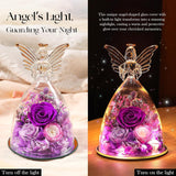 Mothers Day Roses Gifts for Mom Forever Preserved Real Roses Flowers in Glass Angel Figurines Fresh Flowers for Delivery for Grandma Women Mom Wife from Daughter/Purple