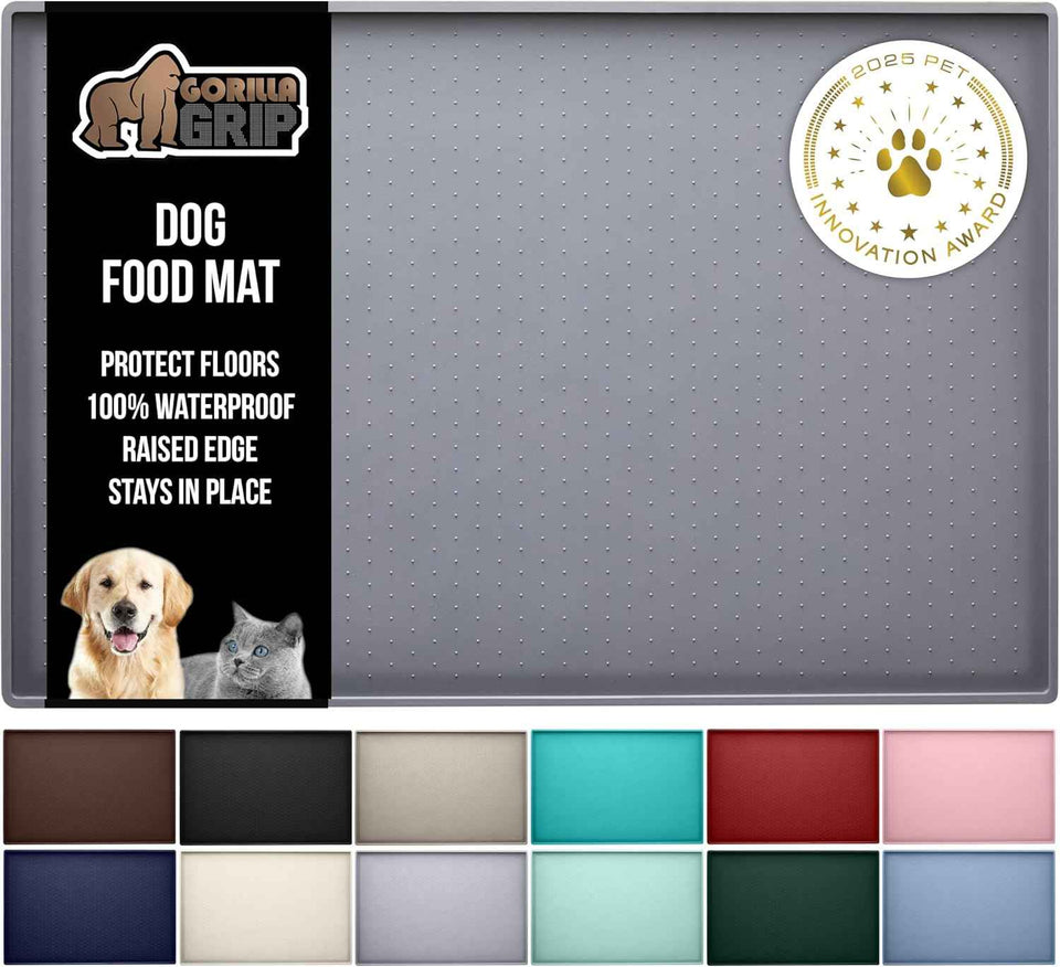 gorilla grip 18.5x11.5 gray 100% waterproof silicone pet feeding mat for dogs and cats