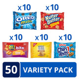 OREO Mini Cookies, Mini CHIPS AHOY! Cookies, RITZ Bits Cheese Crackers, Nutter Butter Bites & Wheat Thins Crackers, Nabisco Cookie & Cracker Variety Pack, 50 Snack Packs