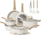 CAROTE 21Pcs Pots and Pans Set, Nonstick Cookware Sets, White Granite Induction Cookware Non Stick Cooking Set w/Frying Pans & Saucepans(PFOS, PFOA Free)
