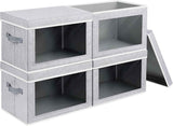 Storage Bins with Lids - Fabric Closet Storage Bins with Window, Collapsible Baskets for Shelves 4 Pack, Home Decorative Boxes for Clothes, Closet, Office, Grey