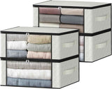 HomeHacks Storage 3-Pack Clothes Organizer Storage Bags Foldable Storage Box with Large Clear Window Sturdy Handles for Closet, Dorm, Pillows, Bedding, Clothes, Blankets, 35L, Gray