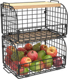 2-Set Stackable Wire Baskets with Openable Top - Versatile Kitchen, Pantry, and Countertop Organizer