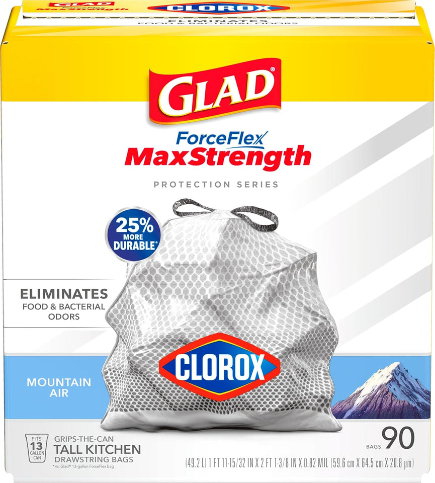 Glad Tall Kitchen Trash Bags 13 Gallon, MaxStrength Cherry Blossom Garbage Bags, Drawstring, 90 Count - Rayz Mart