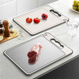 Double Sided 304 Stainless Steel & Wheat Straw Cutting Board with Non-Toxic Design, 14.4'' x 9.8'' Chopping Board, Dishwasher Safe