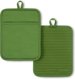 KITCHENAID Ribbed Soft Silicone Pot Holder 2-Pack Set, Matte Black, 7"x9"