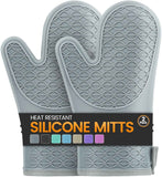 Grey Silicone Oven Mitts, Heat Resistant 2PCS with Soft Cotton Lining, Waterproof Grip, Kitchen Potholder, 12.5 Inch