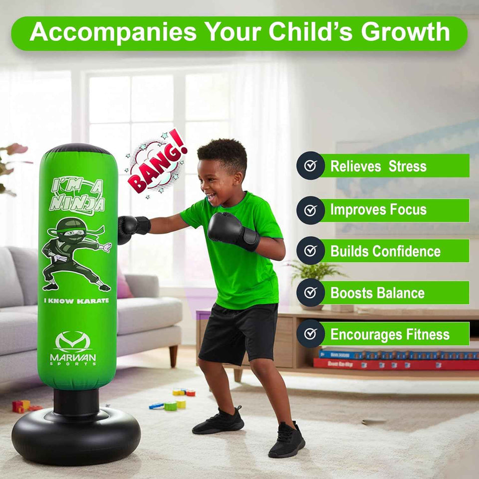 Marwan Sports 5-in-1 Inflatable Punching Bag for Kids - 63" Karate Toy Set with Boxing Gloves