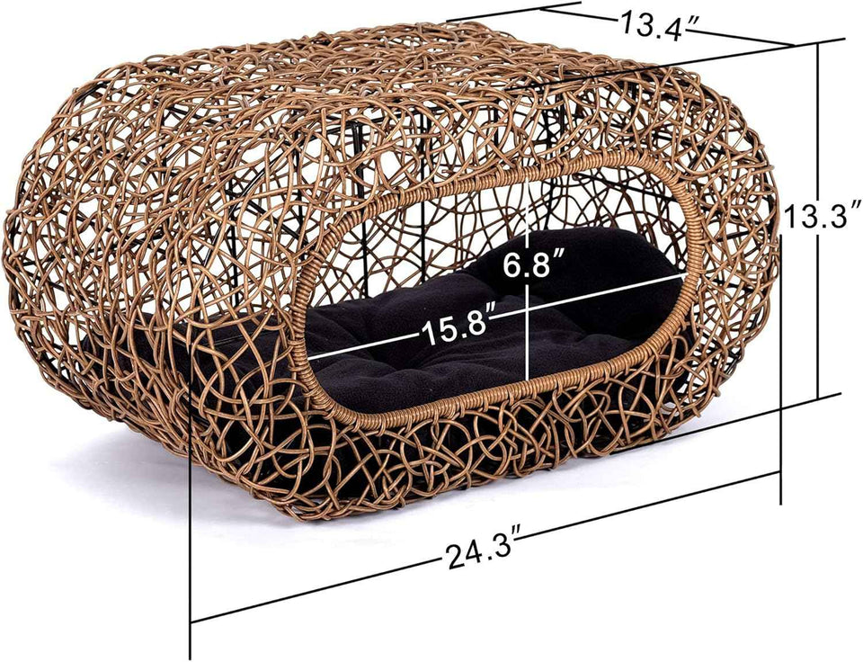 Fun Stackable Cat Condo for Indoor Cats - Interactive Play Faux Rattan Cat House for Indoor Cats Kitty, Pet Friendly Top/Side House Entry, Cat Bed Enclosed