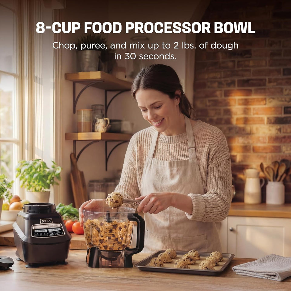 Ninja Kitchen System | All-in-One Food Processor & Blender for Smoothies | Includes Pitcher, (2) 16 oz. To-Go Cups & 8-Cup Bowl | Makes Salsa, Dough, Shakes, & Frozen Drinks | 1500W | Black | BL770