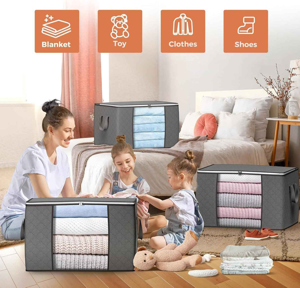 6 Pack Large Foldable Storage Bins with Reinforced Handle for Clothing and Toys (Gray)