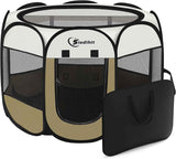 Dog Cat Playpen, Puppy Pet Playpen Indoor for Small Dogs Tent Crates Cage Outdoor, Portable Pop Up Dog Kennel Playpen with Carrying Case for Dogs/Cats/Rabbits, Removable Zipper Top, Grey