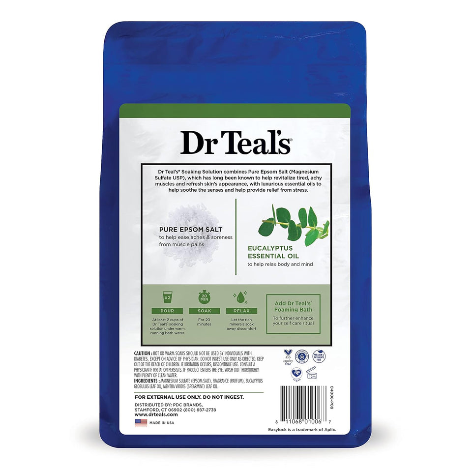 Dr Teal's Pure Epsom Salt, Relax & Relief with Eucalyptus and Spearmint, 3 lb (Pack of 4)