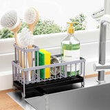 Cisily Silver Sponge Holder for Kitchen Sink, Sink Caddy Organizer with High Brush Holder, Kitchen Countertop Organizers and Storage Essentials, Rustproof 304 Stainless Steel, Soap Dispenser Organize