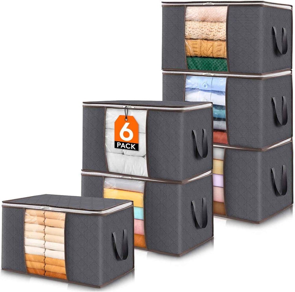 6 Pack Clothes Storage Bins with Lids, Foldable Blanket Storage Bags with Zippers