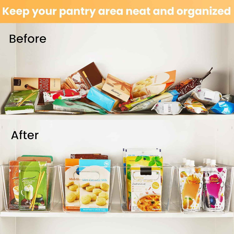 YIHONG 6 Pack Clear Pantry Organizer Bins with Handles for Kitchen, Freezer, Cabinet, Closet, Bathroom