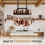 KES 34 Inch Oiled Bronze Hanging Pot Rack, Heavy Duty Oval Pot and Pan Hanging Rack Ceiling Mount, Pot Pan Hangers for Kitchen with 20 Hooks, (For 16" and 24" Joist Mount), KUR221S85-OB
