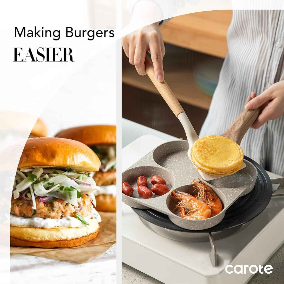 CAROTE 4-Cup Nonstick Granite Omelette Skillet, Pancake Pan and Healthy Egg Cooker for Gas Stove & Induction Cookware