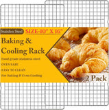 2PCS Cooling Racks for Cooking and Baking - 10" x 15"Heavy Duty Stainless Steel Wire Rack for Baking, Grilling, Roasting - Oven & Dishwasher Safe - Fits Jelly Roll Sheet Pan-Silver