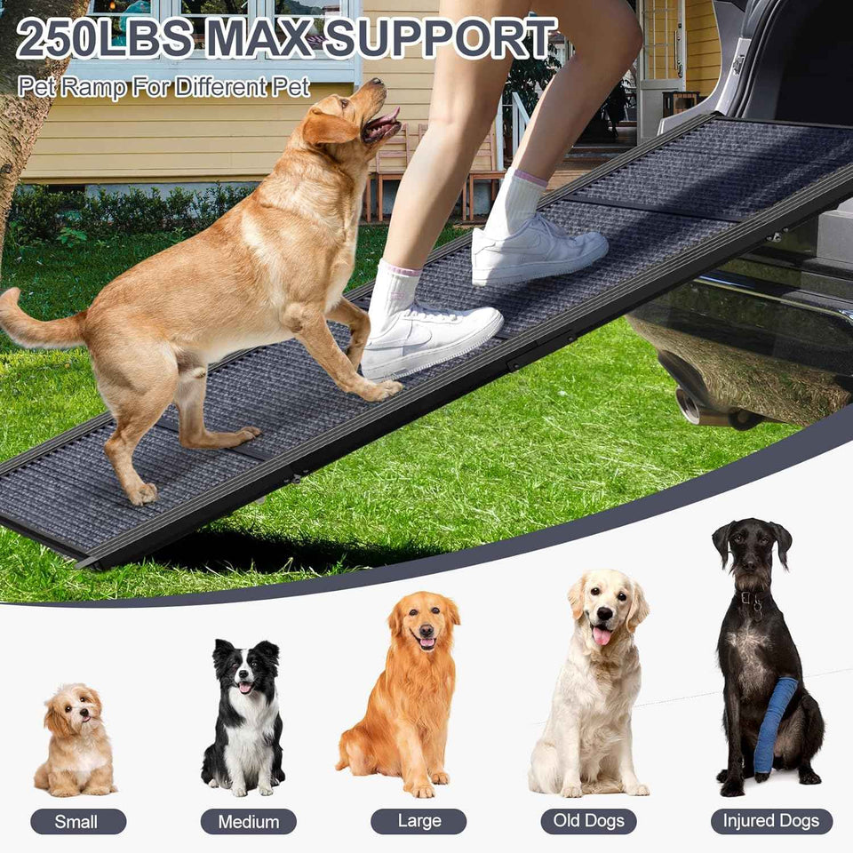 Dog Ramp for Large Dogs, 63" Long & 17" Wide, Non-Slip Rug, Portable, Folding, 250LBS Capacity