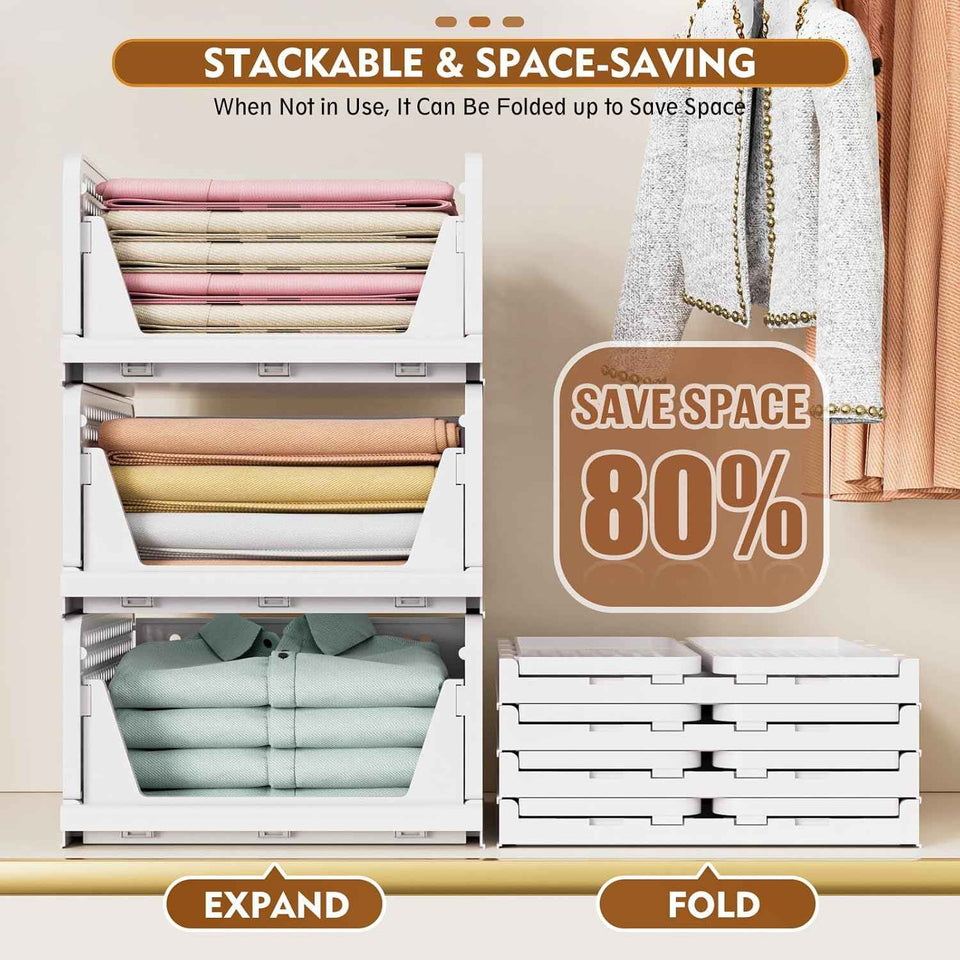 SNSLXH 5 Pack Stackable Closet Storage Baskets, Multifunctional and Foldable Closet Organizer for Bathroom Kitchen Laundry Room Wardrobe Storage