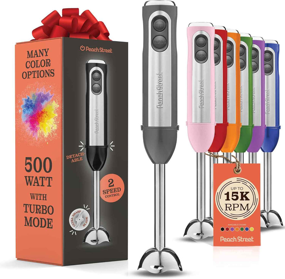 Powerful Immersion Blender, Electric Hand Blender 500 Watt with Turbo Mode, Detachable Base. Handheld Kitchen Gadget Blender Stick for Soup, Smoothie, Puree, Baby Food, 304 Stainless Steel Blades