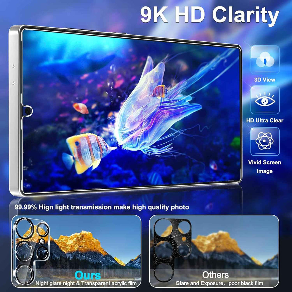 samsung galaxy s25 ultra tempered glass screen protectors 3 pack + 3 pack camera lens protector