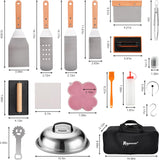 ROMANTICIST 132PC Professional Griddle Accessories Kit - Heavy Duty Stainless Steel Grill Spatula Set for Grill Griddle Hibachi Flat Top Outdoor Cooking - Great Grill Gift on Birthday Wedding