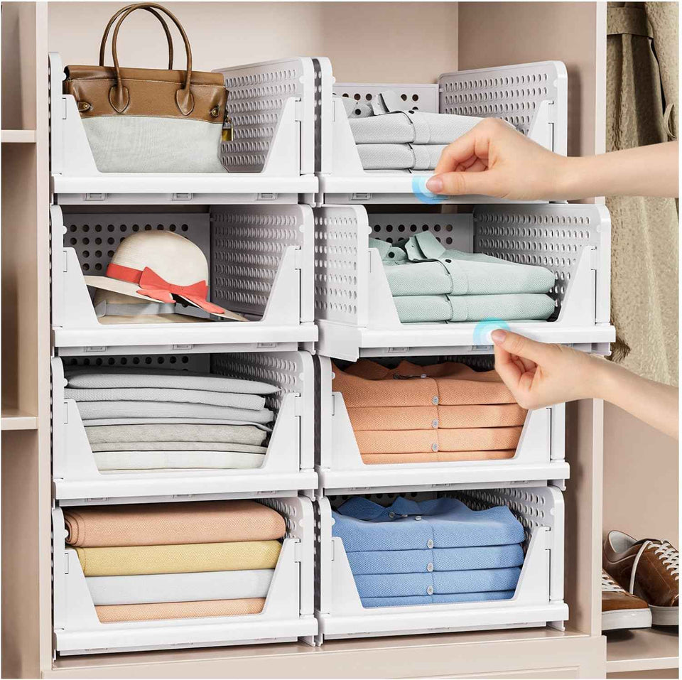 Multifunctional Stackable Closet Storage Baskets, 5 Pack, Waterproof, Foldable & Space-Saving