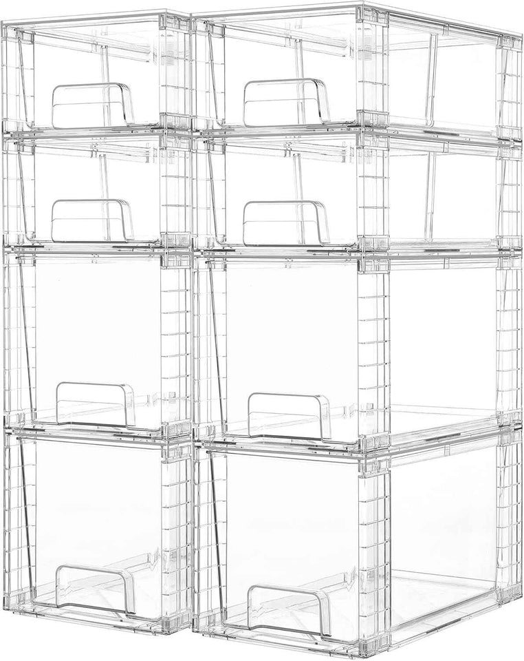 Vtopmart 4 Pack Clear Stackable Storage Drawers,Under Sink and Kitchen Organizers Storage,Easy to Assemble Plastic Drawers for Baby Bottle,Medicine, Bathroom,Cabinet and Pantry Organization