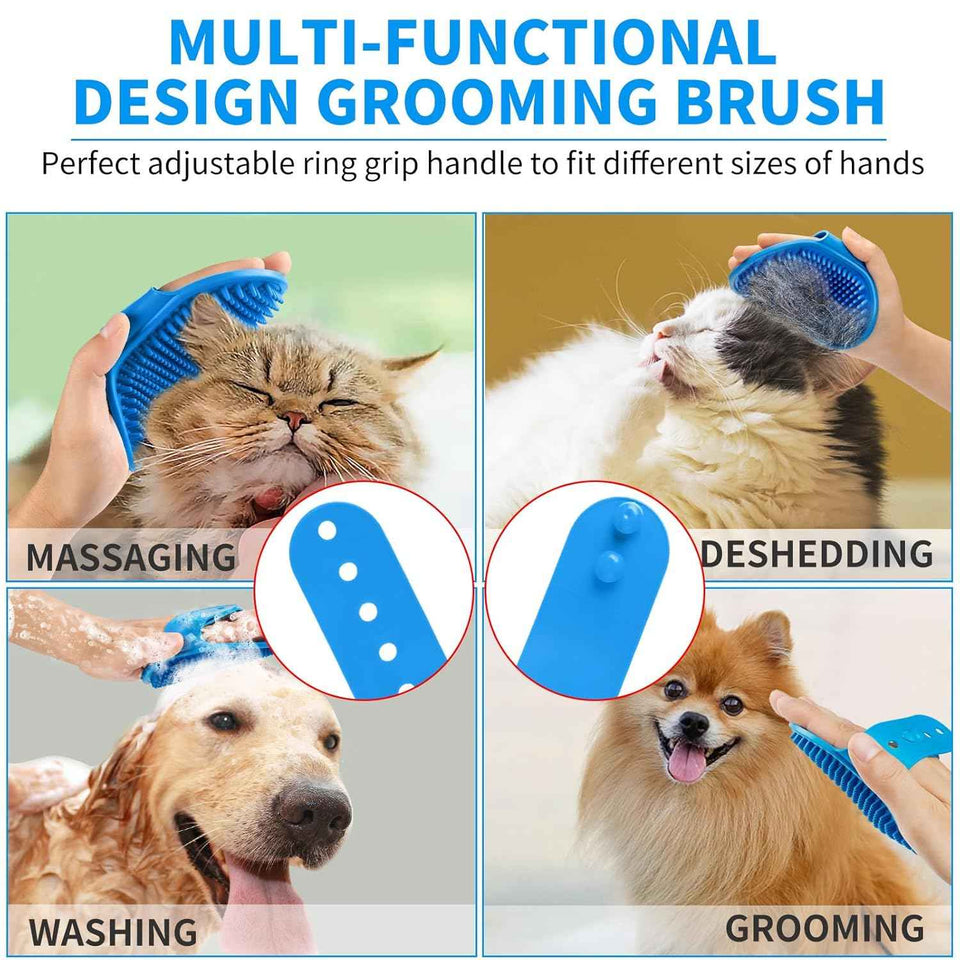 comotech 6pcs dog bath brush & toothbrush adjustable handle shampoo for short & long haired dogs & cats pet supplies blue