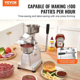 VEVOR 4inch Commercial Heavy Duty Stainless Steel Hamburger Patty Maker with 1000 Pcs Patty Papers