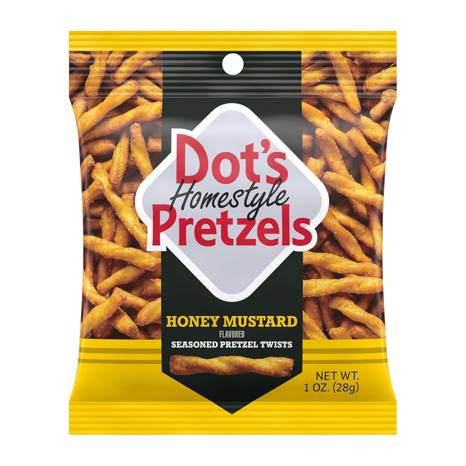 Dot's Homestyle Pretzels Variety Pack, 18-count, 1oz Individually Sized Bags, Original, Honey Mustard, and Parmesan Garlic Twist Snack