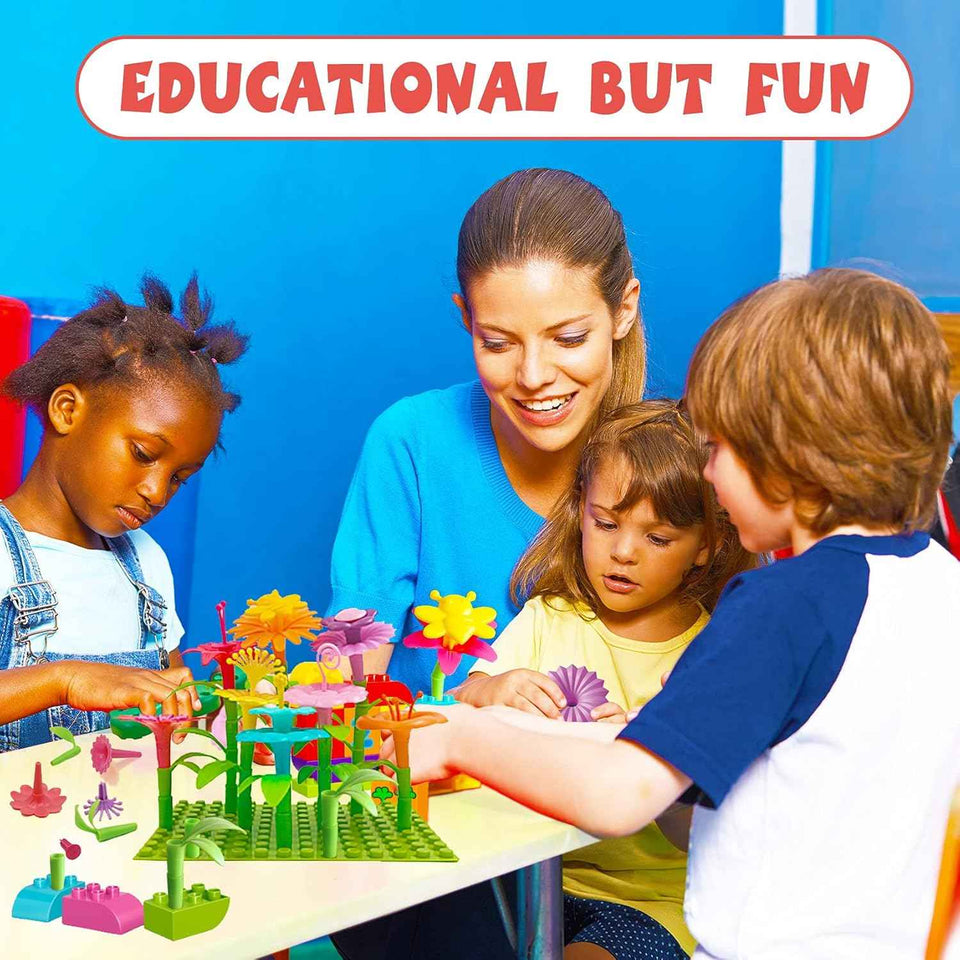 IQKidz flower toys building set for 3-6 years old toddlers and preschoolers, 153pcs STEM play set with insect pegs