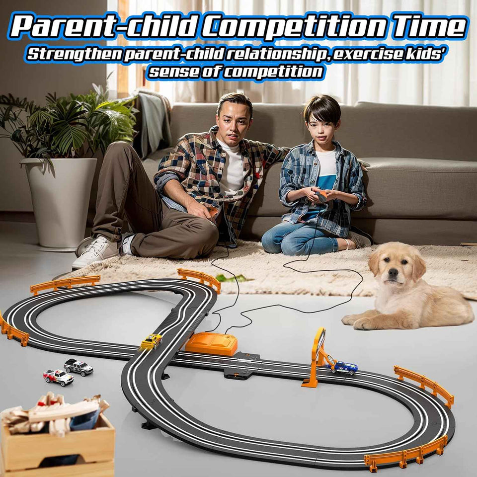 Slot Car Race Track Sets for Boys, Race Car Track with 2 High-Speed Slot Cars, Battery or Electric Car Track, Dual Racing Game Lap Counter Track Sets, Toys Gifts for Boys Girls Ages 4 5 6 7 8-12