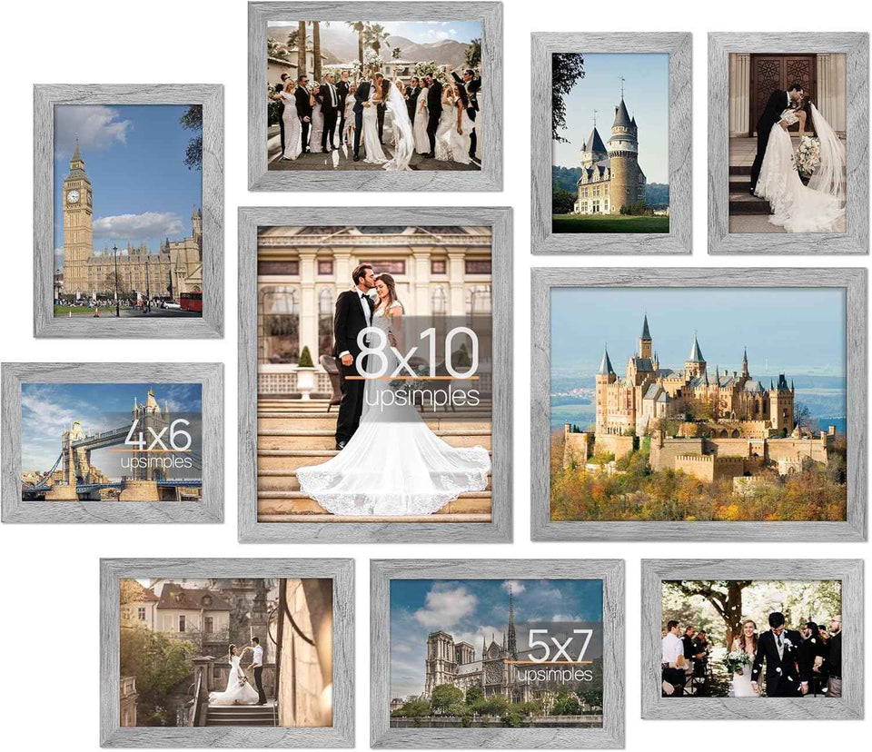 upsimples 10 Pack Picture Frames Collage Wall Decor for Mounting or Tabletop Display, Photo Gallery Frame Set for Family, Multi Sizes Including 8x10, 5x7, 4x6, Black