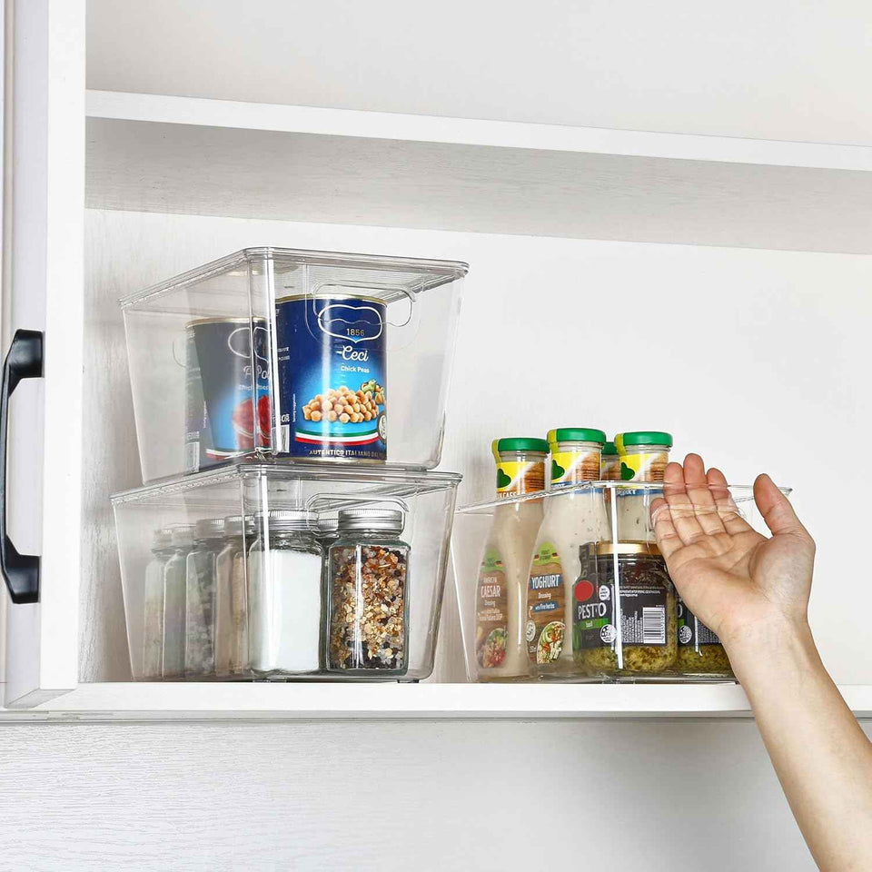 Vtopmart 6 Pack Clear Stackable Storage Bins with Medium Plastic Containers for Pantry Organizer and Storage