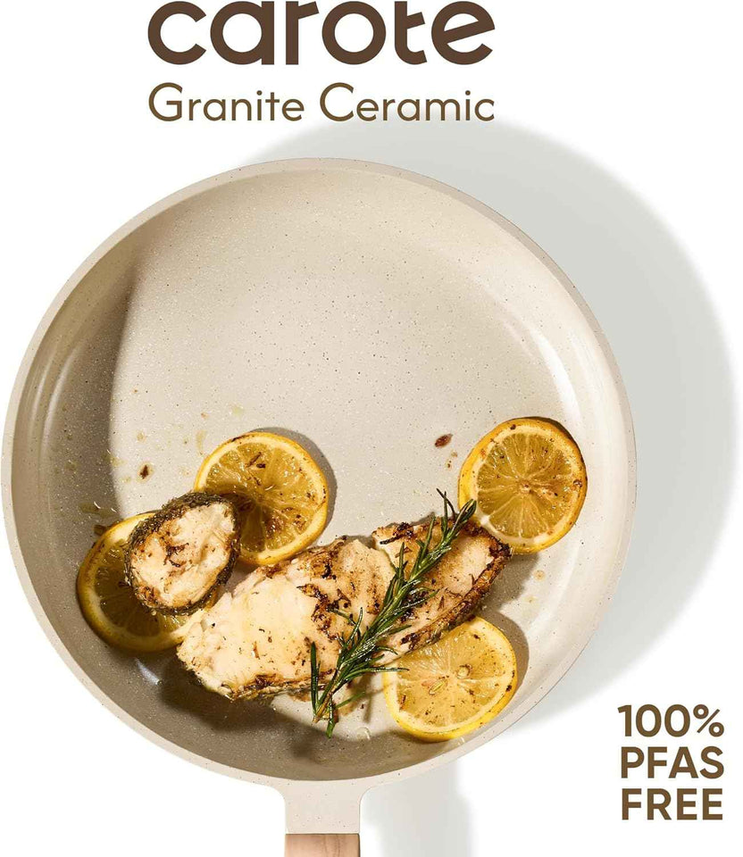 CAROTE 14Pcs Non-stick Ceramic Cookware Set, PFAS and PFOA Free, Kitchen Cooking Essentials