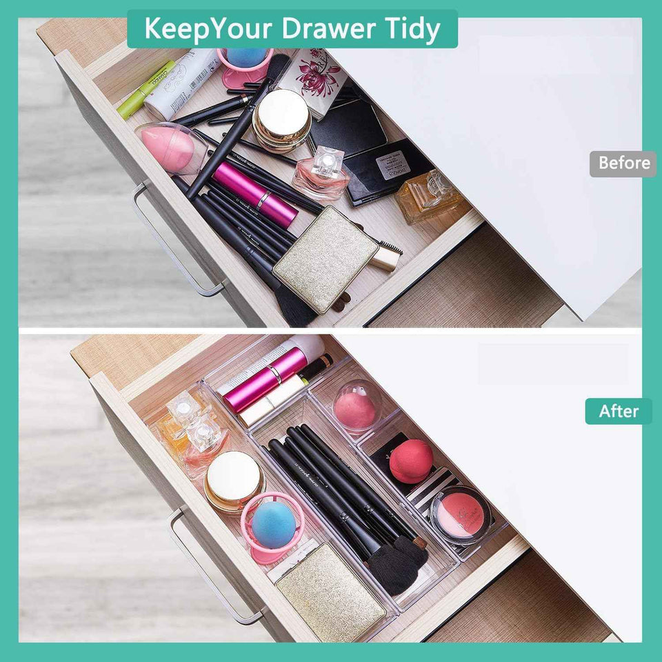 DCA 6 Pack Clear Acrylic Drawer Organizer Trays for Makeup Cosmetics Utensils Office Storage Bins
