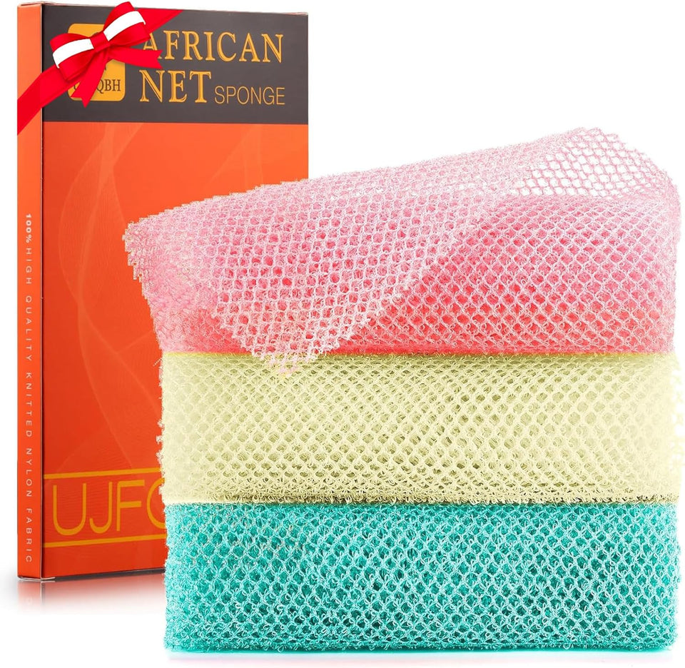 ujfqbh 3 pieces african bath sponge pink yellow purple exfoliating shower body scrubber