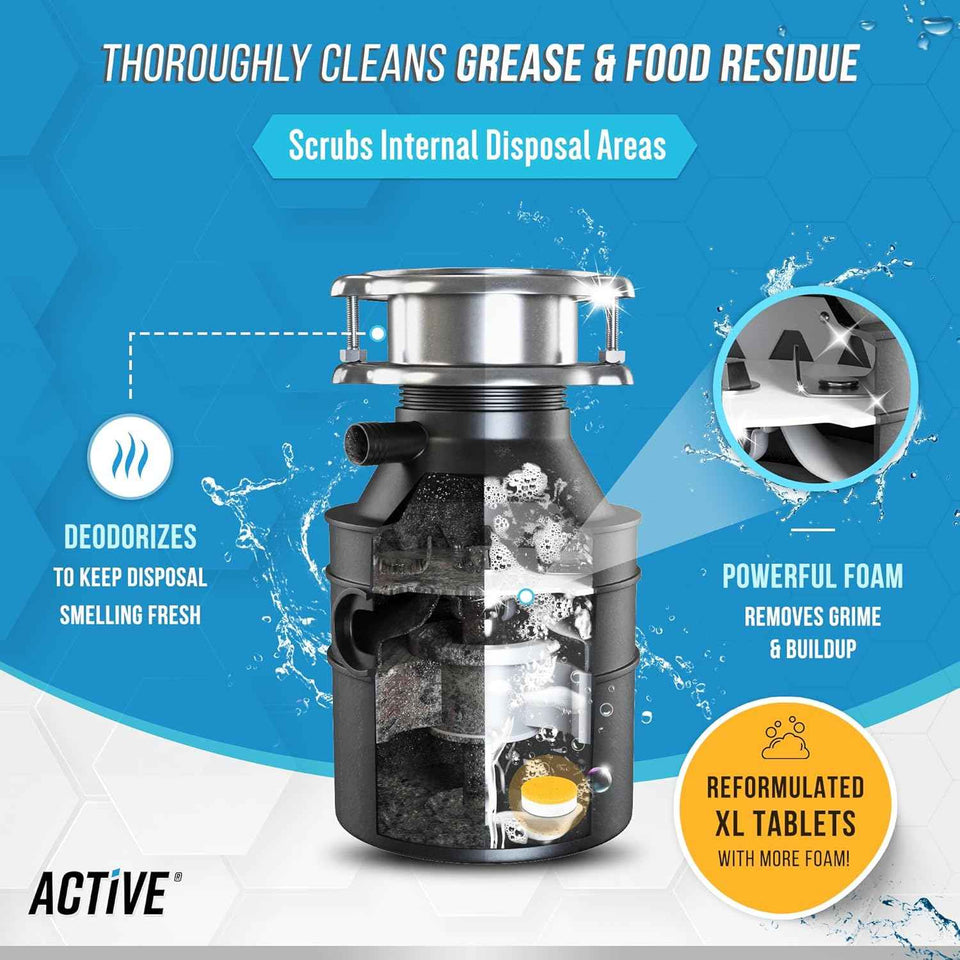 Garbage disposal cleaner tablets, foaming citrus fresh, 24-pack, odor-causing residue removal, weekly maintenance