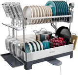 SUNLY 2 Tier Dish Drying Rack, Extra Large Dish Rack, Expandable Dish Racks for Kitchen Counter, Multifunctional Large Dish Drainers for Kitchen Counter, Black