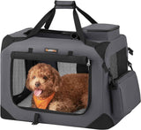 Feandrea 40 Inches Collapsible Soft Dog Crate, Portable Travel Dog Crate for Indoor and Outdoor Use, Dog Carrier Kennel with Safety Zippers, for Living Room, Car, Travelling, Camping, Black UPDC10H