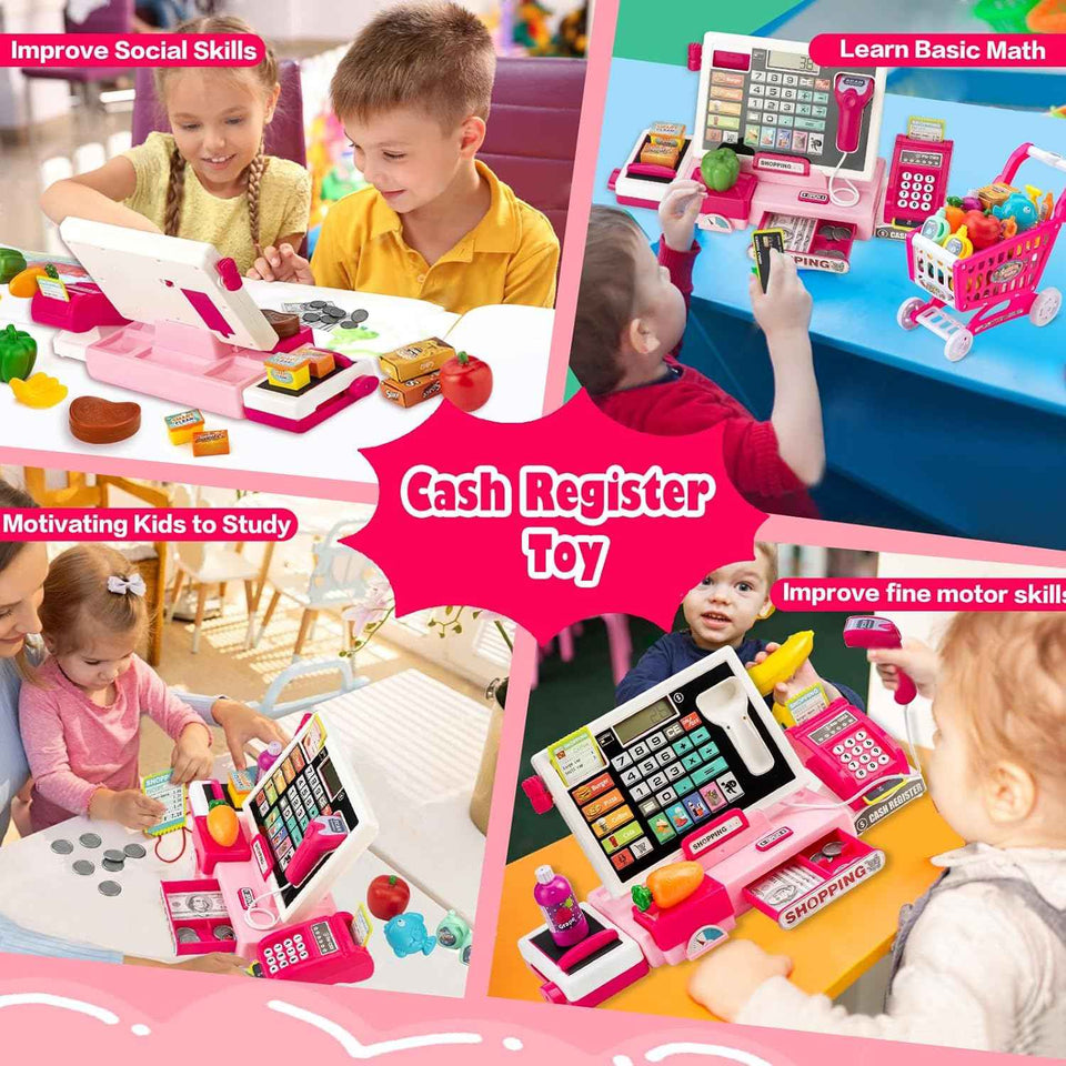 kids cash register toy with music real calculator scanner learning for 3-8 year old girl