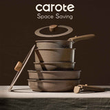 CAROTE 17-Piece Non-Stick Cookware Set, Induction Kitchen Pots and Pans, Oven and Dishwasher Safe, Brown