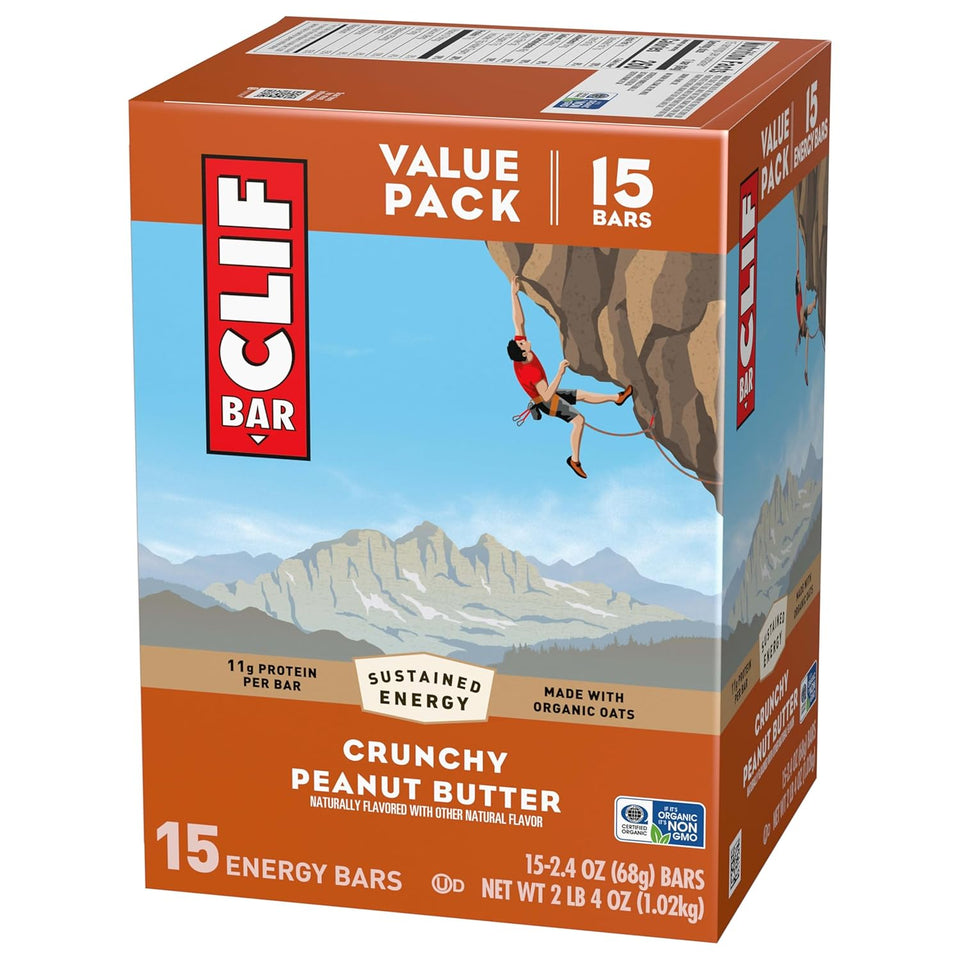 Crunchy Peanut Butter Energy Protein Bars - Made with Organic Oats, Non-GMO - 15 Pack